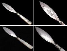 画像3: 手彫り ヴィクトリアン シルバープレート 白蝶貝 バターナイフ & ジャムスプーンセット (3)