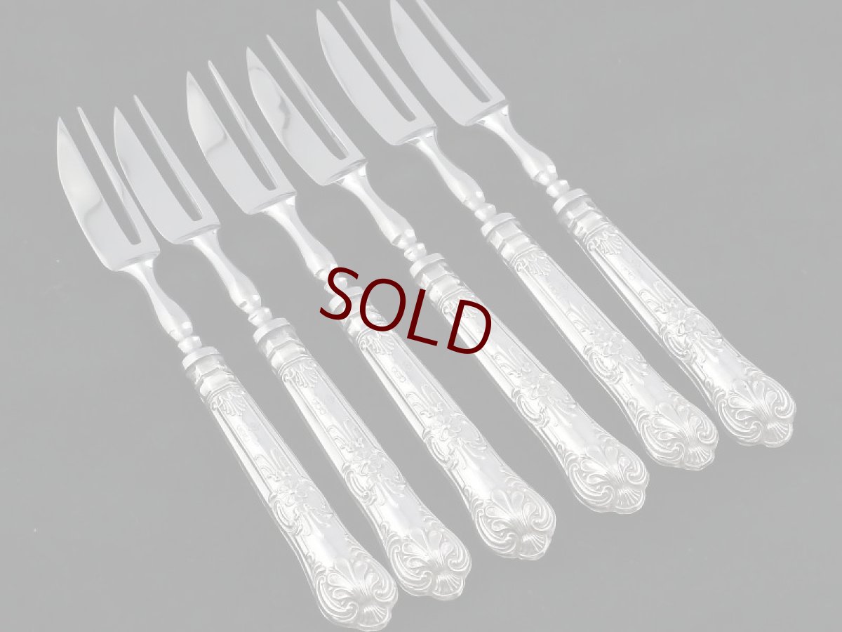 画像1: 純銀ハンドル クイーンズパターン デザートフォークセット (1)