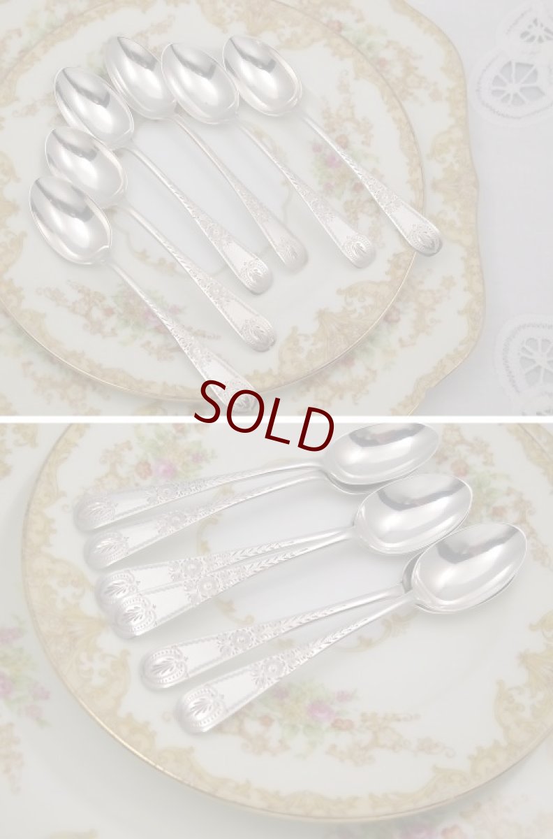 画像2: 純銀　1907年　お花のブライトカット　ティースプーンセット　6本 (2)