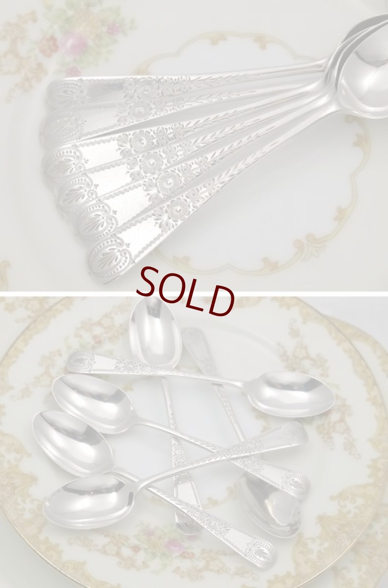 画像3: 純銀　1907年　お花のブライトカット　ティースプーンセット　6本 (3)