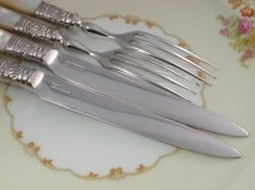 画像5: ヴィクトリアン 白蝶貝ハンドル 純銀/シルバープレート　デザートカトラリー2組セット (5)