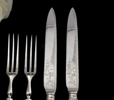 画像2: ヴィクトリアン 白蝶貝ハンドル 純銀/シルバープレート　デザートカトラリー2組セット (2)