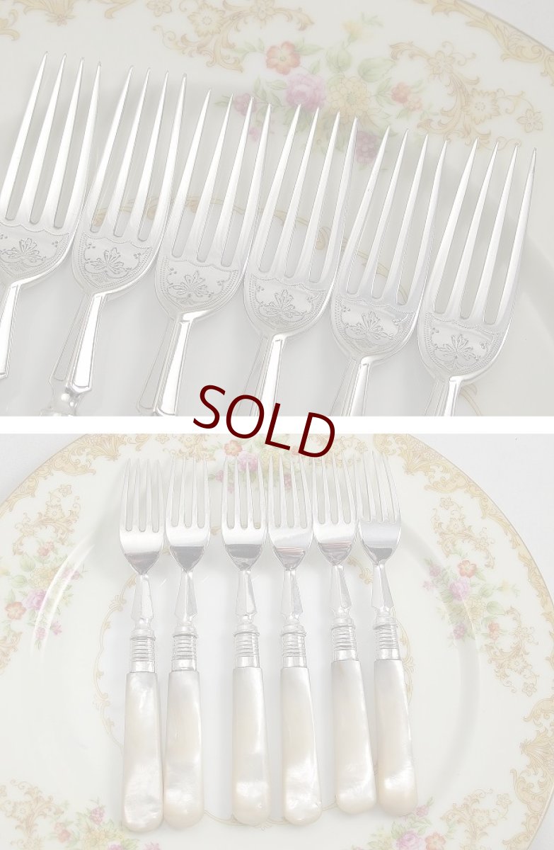 画像4: エドウォーディアン 白蝶貝ハンドル　デザートカトラリー 6組セット　美彫刻 (4)