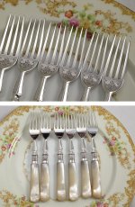 画像4: エドウォーディアン 白蝶貝ハンドル　デザートカトラリー 6組セット　美彫刻 (4)