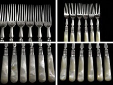 画像3: エドウォーディアン 白蝶貝ハンドル　デザートカトラリー 6組セット　美彫刻 (3)