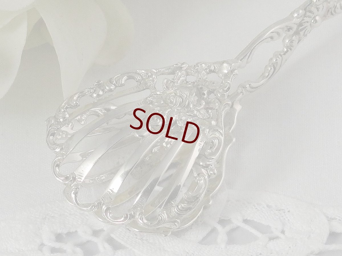 画像2: 純銀(835)　薔薇の透かし細工　スモールトング (2)