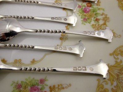 画像1: 純銀製 1904年 シェル型 ティースプーンセット