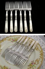 画像5: ヴィクトリアン 1899年 白蝶貝ハンドル フィッシュカトラリー6組セット  (5)