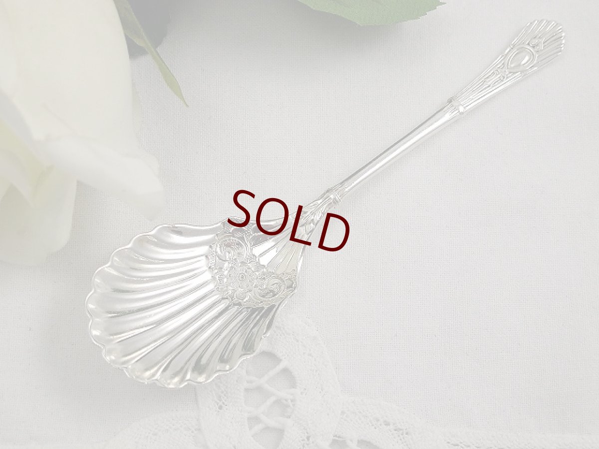 画像2: 純銀 1893年 シェルとお花のティーキャディースプーン (2)