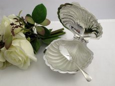 画像1: ヴィンテージ シルバープレート/グラス シェル型バターディッシュ (1)