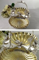 画像2: ヴィクトリアン　シルバープレート/金鍍金　シェル型ダブルディッシュ (2)