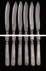 画像2: 1901年　純銀/シルバープレート 白蝶貝ハンドル デザートカトラリーセット (2)