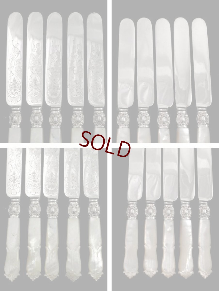 画像2: ヴィクトリアン 美彫 白蝶貝ハンドル デザートカトラリー５組セット 　 (2)