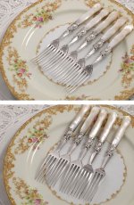 画像5: ヴィクトリアン 美彫 白蝶貝ハンドル デザートカトラリー５組セット 　 (5)