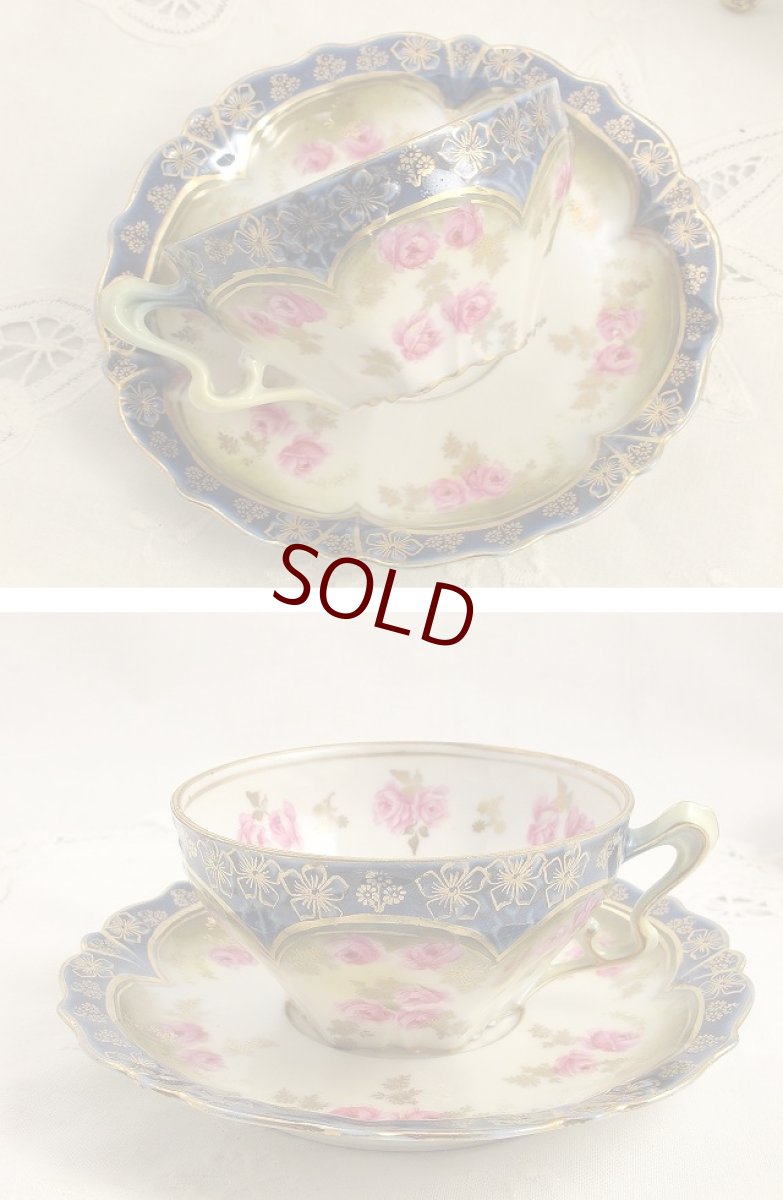 画像2: 1880年 手描き金彩　ドイツ RS PRUSSIA　 オーストリアンローズ　トリオセット (2)