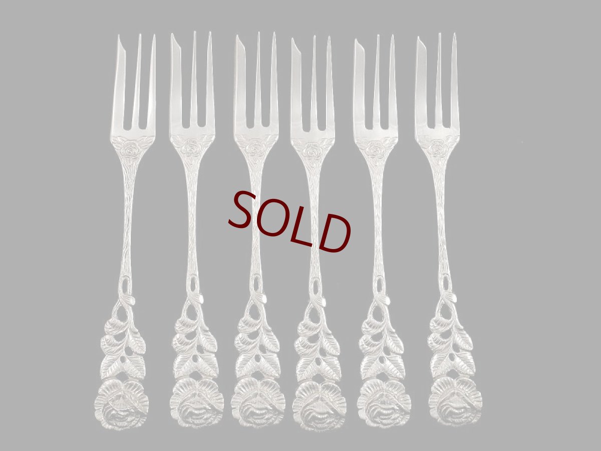 画像1: 純銀　ドイツAntiko ヒルデスハイムローズ デザートフォーク6本セット (1)