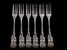 画像1: 純銀　ドイツAntiko ヒルデスハイムローズ デザートフォーク6本セット (1)
