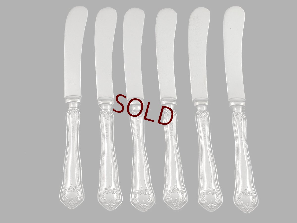 画像1: 1935年　純銀ハンドル リボンモチーフ スコーンナイフセット (1)