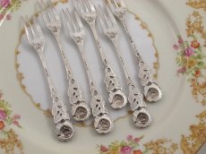 画像5: 純銀　ドイツAntiko ヒルデスハイムローズ デザートフォーク6本セット (5)