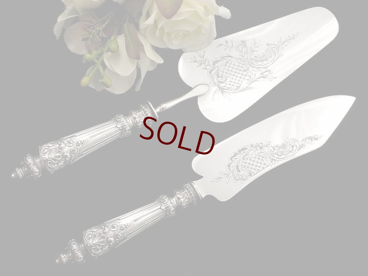 画像1: フランス19世紀 ロカイユ装飾が美しい  ケーキサーバー＆ナイフ (1)