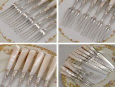 画像5:  1920年代 マッピン＆ウェッブ お花の彫刻 白蝶貝 デザートカトラリー6組セット　その２ 　 (5)