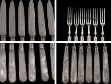 画像2:  1920年代 マッピン＆ウェッブ お花の彫刻 白蝶貝 デザートカトラリー6組セット　その２ 　 (2)