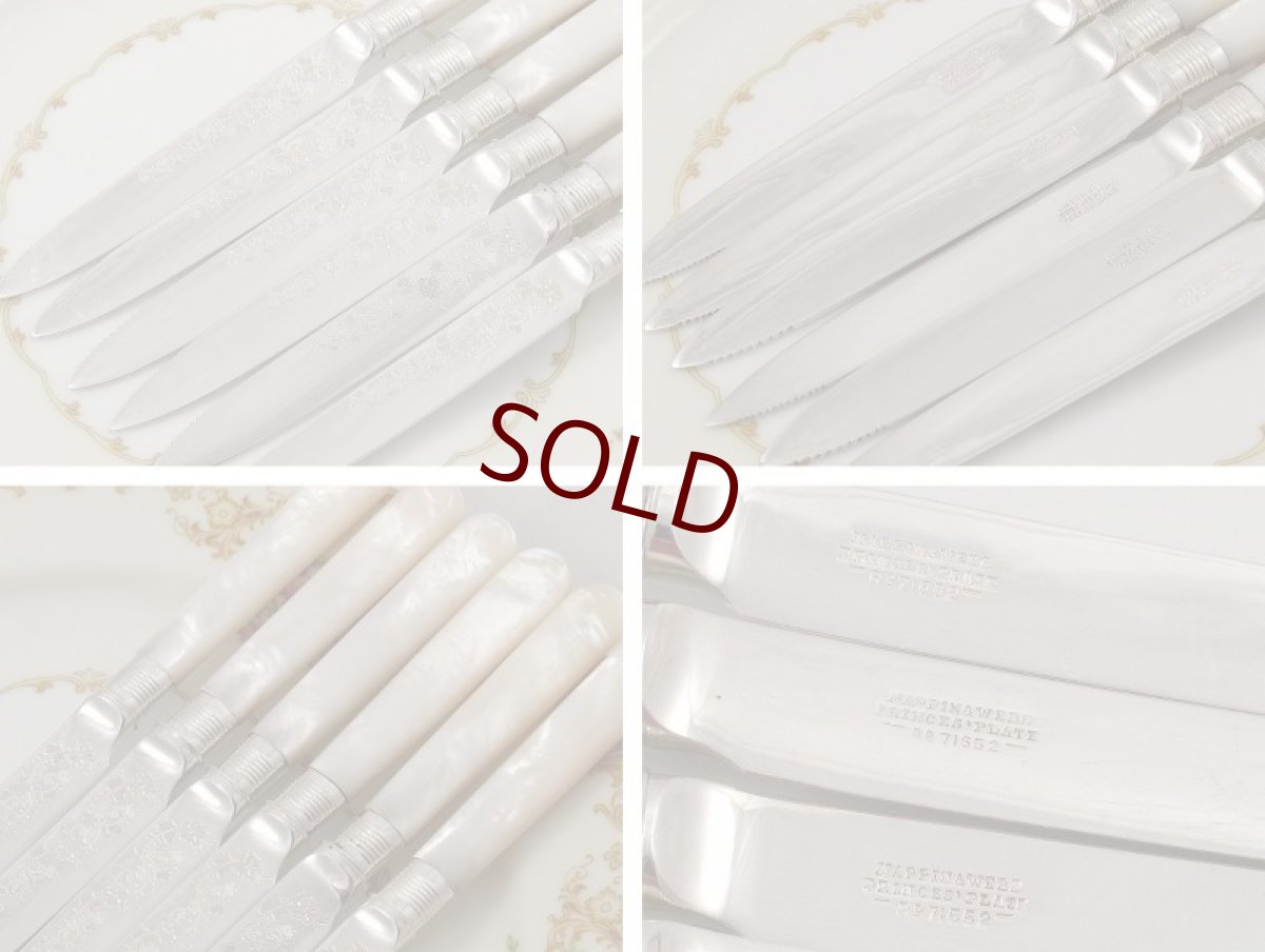 画像4:  1920年代 マッピン＆ウェッブ お花の彫刻 白蝶貝 デザートカトラリー6組セット　その２ 　 (4)