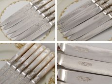 画像4:  1920年代 マッピン＆ウェッブ お花の彫刻 白蝶貝 デザートカトラリー6組セット　その２ 　 (4)