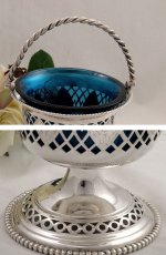 画像3: ヴィクトリアン ターコイズグラス 透かし細工 シュガーバスケット (3)