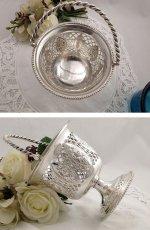 画像4: ヴィクトリアン ターコイズグラス 透かし細工 シュガーバスケット (4)