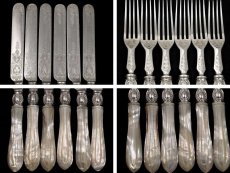 画像2: ヴィクトリアン中期　美彫 白蝶貝ハンドル デザートカトラリー6組セット　その2　 (2)