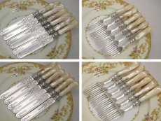 画像3: ヴィクトリアン中期　美彫 白蝶貝ハンドル デザートカトラリー6組セット　その2　 (3)