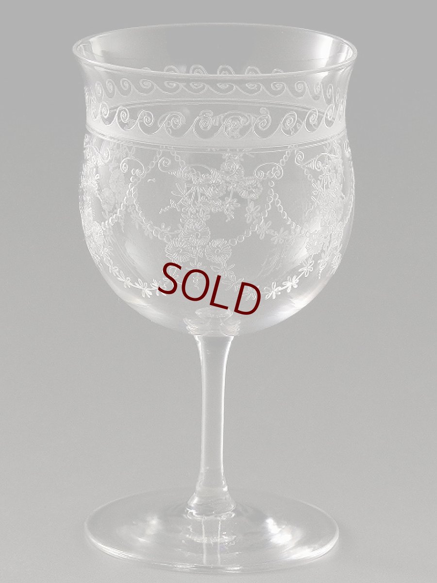 画像2: 特級品 ペア ヴィクトリアン アシッドエッチング クリスタル　デザートワイングラスセット　 (2)