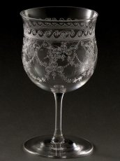 画像2: 特級品 ペア ヴィクトリアン アシッドエッチング クリスタル　デザートワイングラスセット　 (2)