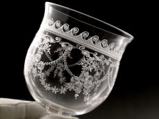 画像4: 特級品 ペア ヴィクトリアン アシッドエッチング クリスタル　デザートワイングラスセット　 (4)
