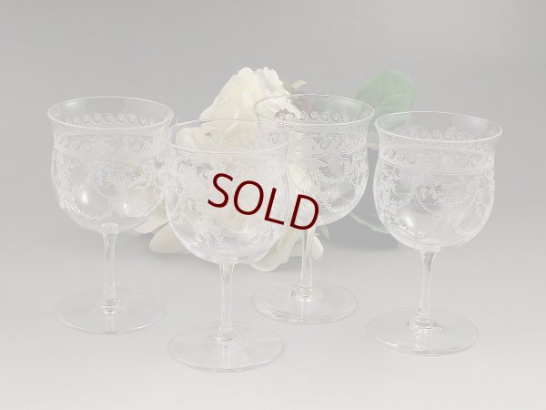 画像1: 特級品 ヴィクトリアン アシッドエッチング クリスタル　デザートワイングラス4客セット　