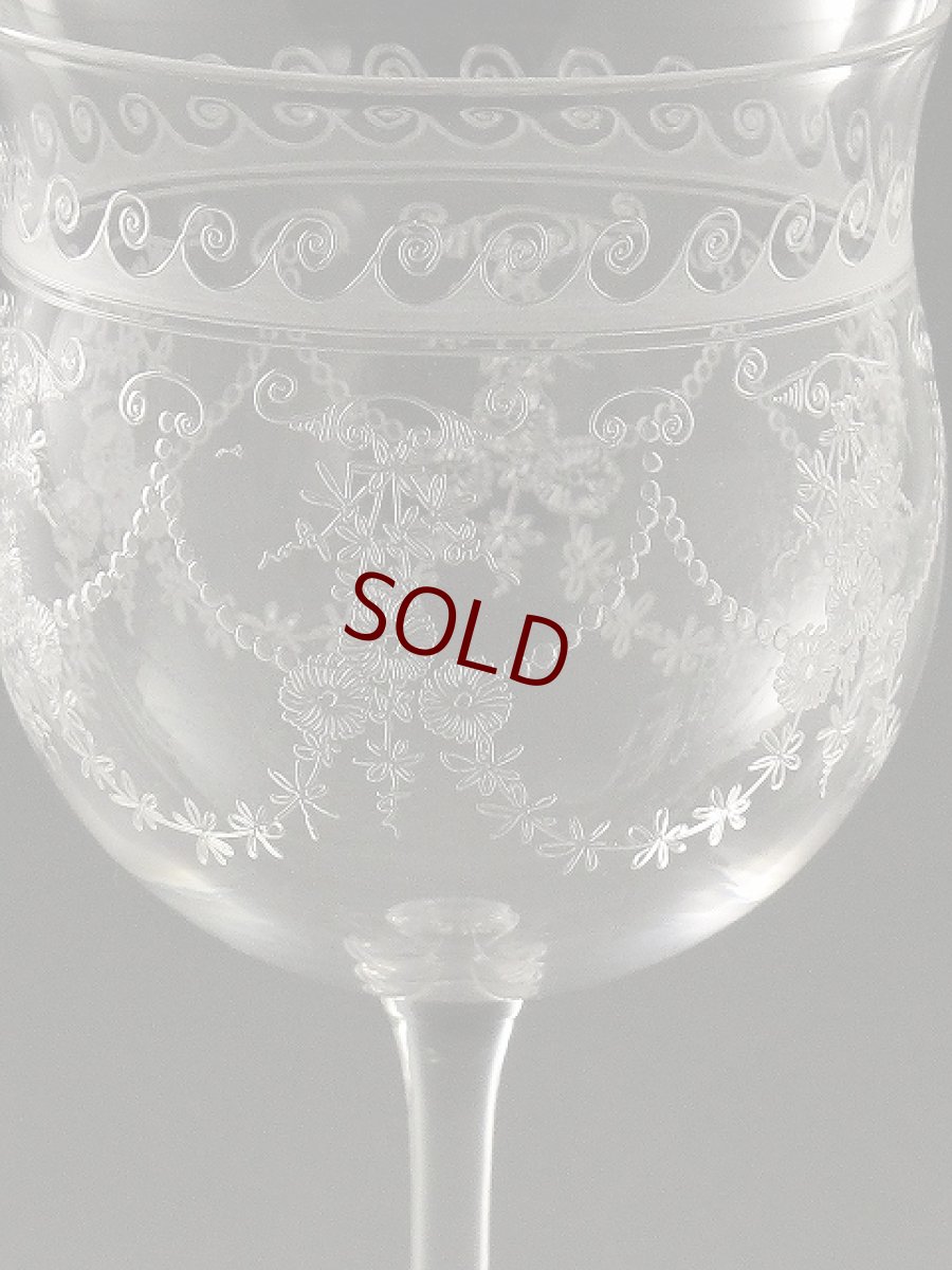 画像3: 特級品 ペア ヴィクトリアン アシッドエッチング クリスタル　デザートワイングラスセット　 (3)