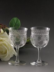 画像1: 特級品 ペア ヴィクトリアン アシッドエッチング クリスタル　アペリティフグラスセット　 (1)