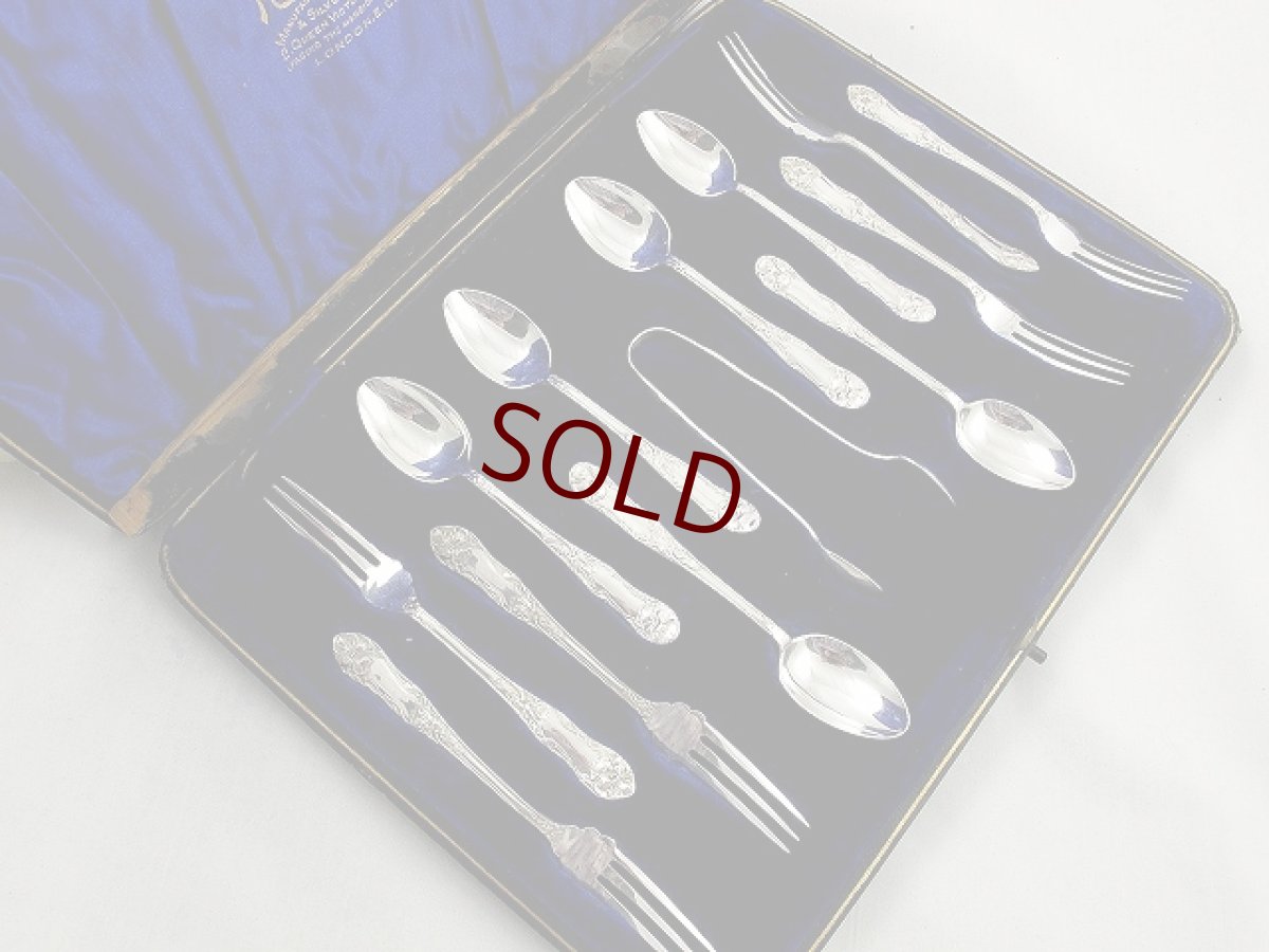 画像1: エドウォーディアン マッピン＆ウェッブ 希少 ティースプーン、ケーキフォーク、シュガートングセット (1)