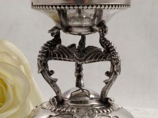 画像3: 1900年前後 ロココ調 クランベリーミルクグラス ボンボンディッシュ＆スタンド (3)