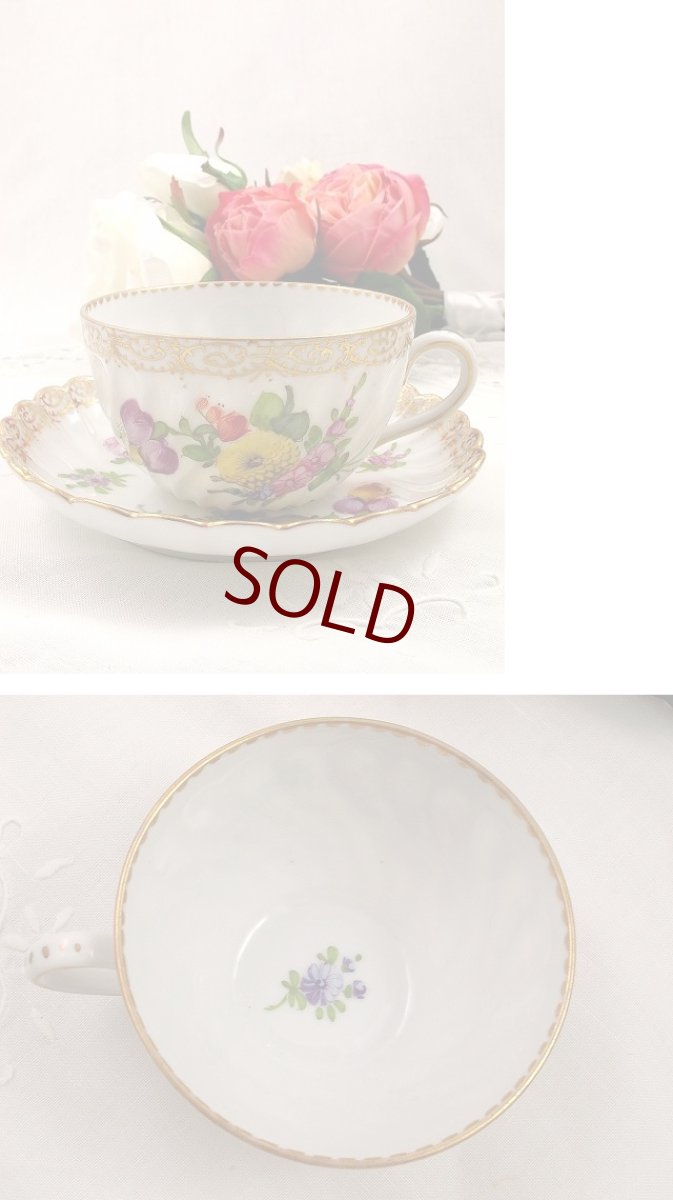 画像2: 1890年代 ドレスデン 金彩　手描き　ブーケ　トリオ (2)