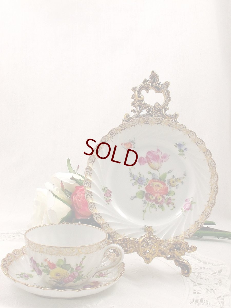 画像1: 1890年代 ドレスデン 金彩　手描き　ブーケ　トリオ (1)