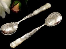 画像1: 手彫り白蝶貝ハンドル 美装飾　ジャムスプーンセット (1)