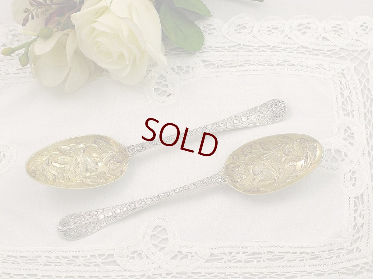 画像1: アールヌーボー　フランス　ペア　フルーツ/　ベリースプーン　セット (1)