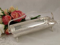 画像1: 手彫りと透かし細工 シルバープレート ビスケットトレイ (1)