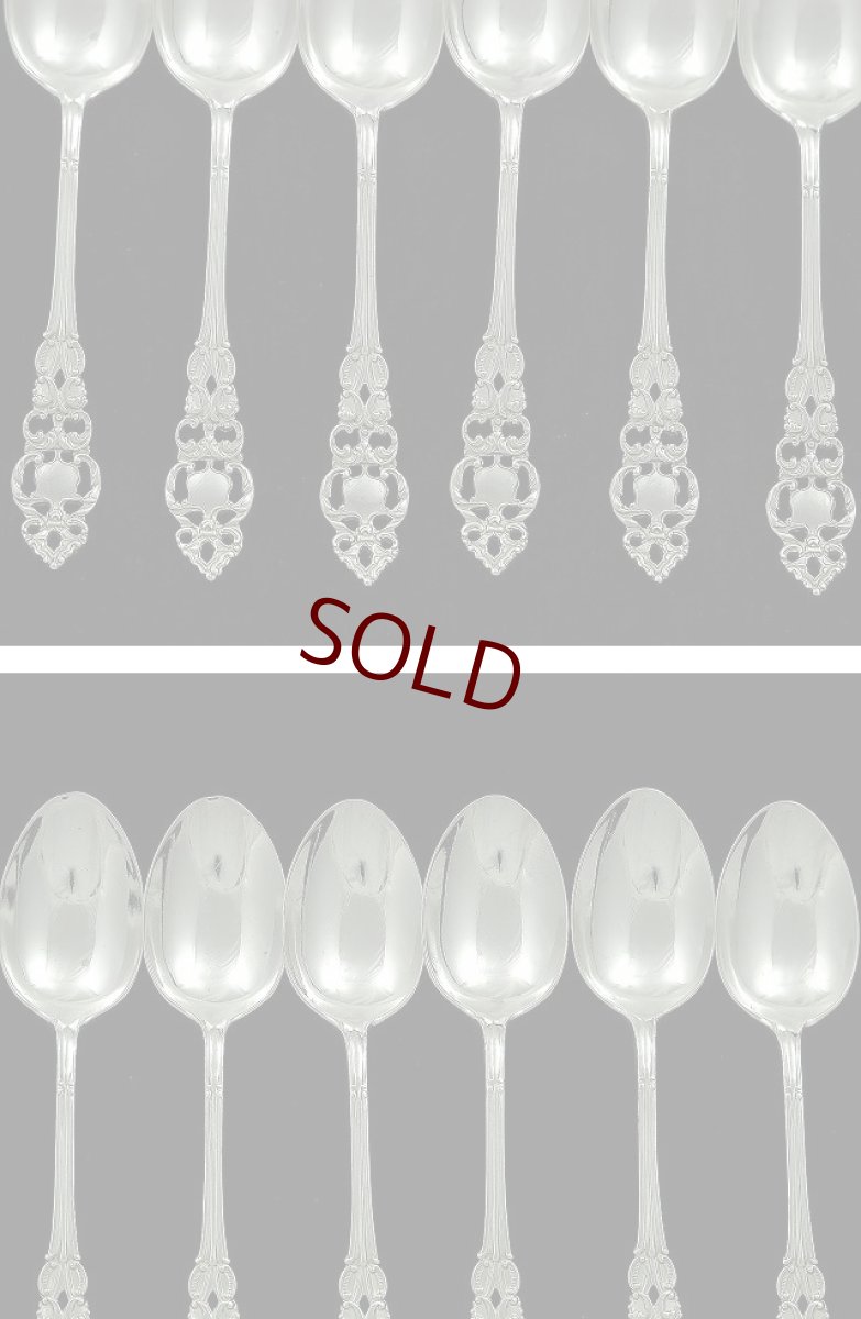 画像2: 純銀製（925）1902年　美しい透かし細工のティースプーン6本セット (2)