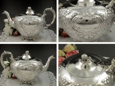 画像2: ヴィクトリア時代後期 ハンドチェイスド（手彫り）　つぼみの摘み　ティーセット (2)