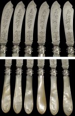 画像3: ヴィクトリアン　Martin, Hall & Co.　白蝶貝ハンドル　ナイフ ６本セット　その１ (3)