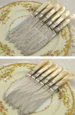 画像4: ヴィクトリアン　Martin, Hall & Co.　白蝶貝ハンドル　ナイフ ６本セット　その１ (4)