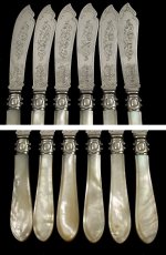 画像3: ヴィクトリアン　Martin, Hall & Co.　白蝶貝ハンドル　ナイフ６本セット　　その２ (3)